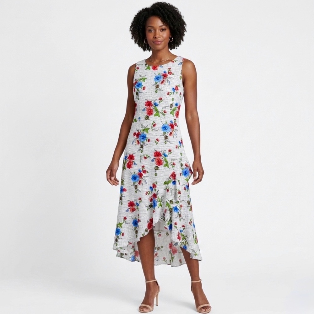 Studio One New York Floral & Polka Dot High-Low Ruffle Dress – Size 12